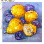 Original Pears Plums Oil Painting Still Life 6x6in Fruit •Signed by OlgaS