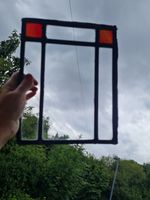Old Antique Small piece of leaded Stained glass 26cms x 20.5cms 