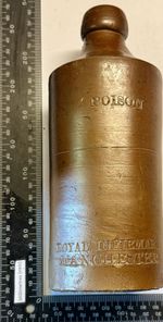 1870’s Rare & Early Huge POISON Salt Glase Bottle - MANCHESTER INFIRMARY (K670)