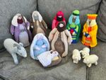Hand knitted Nativity Set  Mary Joseph Jesus Kings Sheep etc - Jean Greenhowe