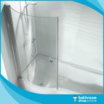 P Shape Shower Bath Screen Curved Glass Bath Screen Hinged Chrome Knob