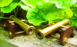 CANNON model brass & oak brass PAIR vintage