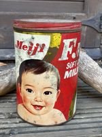 Vintage Meiji Soft Curd Milk Tin Japanese Baby Formula Advertising Canister