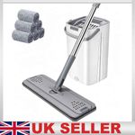 Hands-Free Floor Mop and Buckets Sets: Flat Head with White 6 Pads UK