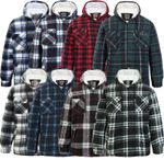 Mens Padded Shirt Sherpa Fur Lined Hooded Lumberjack Flannel Work Jacket Warm