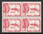 British Virgin Is. 1952 4c Carmine-red in block of four SG 139 Mnh.