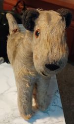 Antique Steiff?  Terrier  22cm dog vintage mohair straw some damage