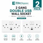 2 Gang USB Wall Socket Type A & C Fast Charging Switched 13A White UK 1-10 Pack