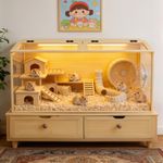 BingoPaw XL Large Wooden Hamster Cage Tempered Glass for Hedgehog Gerbil Syrian