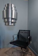 Very Large Vintage Mid-Century Pendant Light Space - Age Brushed Aluminium