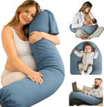 Cuddobaby Pregnancy Pillow 5-in-1 |Adjustable Shape, Cooling Fabric Beanbag BLUE