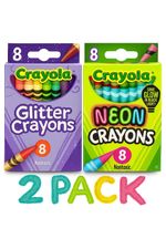Crayola Crayons Multi-Pack Glitter 8 Pack & Neon 8 Count - Bright, Vibrant Color