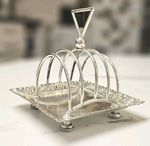 Antique Victorian Silver-Plated 5-Bar Toast Rack – Ornate Floral Base, c. 19th C