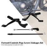 Black Forward Controls Kit Pegs Levers Linkages For Harley Sportster XL883 14-22