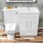 Bathroom Vanity Unit Sink White Cabinet Right Hand Basin Storage with WC Toilet