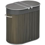HOMCOM 100L Bamboo Laundry Basket w/ 2 Compartments Washing Baskets Grey
