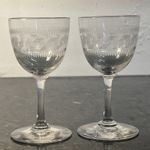Edwardian Style Greek Key Etched Sherry Port Wine Glasses Set Of Five