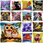 Latch Hook Kits Pillowcase Cat Birds Tractor Cushion Cover Home Sofa Decoration