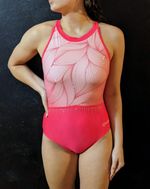 Quatro Gymnastics Leotard Flourish Neon Lipstick Pink Bling Open Back Size AL