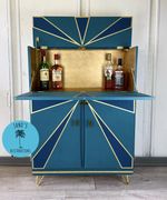 Art Deco Blue & Gold Vintage Drinks / Cocktail Cabinet