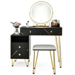 Vanity Table Set Makeup Stool Dressing Table Storage Cabinet Drawers LED Light