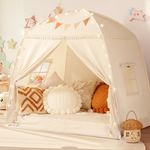 Large Kids Play Tent w/ Flags & Star Lights Portable Teepee In/Outdoor Dome Tent