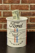 Ford Mustang Retro Style Oil Barrel Design Metal Money Box Savings Tin
