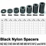 JET Black Nylon Plastic SPACERS Standoff Washer M2 M3 M4 M5 M6 M8 M10 M12 M16