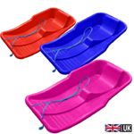 KIDS HEAVY DUTY SNOW SLEDGE TOBOGGAN SLEIGH SLED ROPE PLASTIC ADULTS SKI BOARD