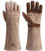 AOUCHI Leather Welding BBQ Fire Gloves, Fireproof Heat-Resistant Long Sleeve ...