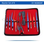 Set of 8 European Bipolar Bayonet Forceps with Cable - Reusable Kit - with Case
