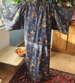 Beautiful Handmade Edwardian Antique Blue Crepe Silk Japanese Kimono Butterflies