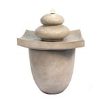 Garden Water Feature Outdoor LED Fountain 2 Tier Modern Zen Grey Teamson