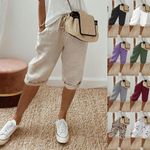Ladies Bermuda Cotton Linen Shorts Drawstring Women Casual  Hawaii Half Pants UK