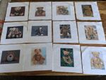Rare set of 12 teddy bear photo applied quilt blocks 7" cotton squares ADORABLE!