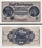 Germany 5 Reichsmark 1940 1945, aUNC/UNC, P -R138, Swastika,Completely Watermark