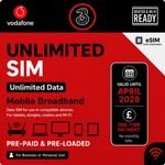 Three - Vodaphone Pre-Loaded Unlimited Data Sim - 5G Mobile | Expiry April 2028