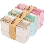 Triple Layered Bento Style Box Eco-Friendly Lunch Set With Cutlery 3 Colours