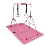 Kids Gymnastics Bar & Mat Set Pink Adjustable Folding Girls Training Bar Kit