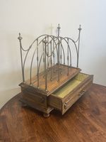 Antique VTG Brass Wood Desktop Magazine Rack Mail Organizer Stand Holder Drawer