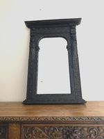 LARGE ANTIQUE 19TH C GOTHIC REVIVAL FINLEY CARVED OAK FRAMED WALL MIRROR