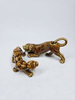 Handmade Rare 1930’s Porcelain Tiger Pair In High Gloss & Enamel Finish 