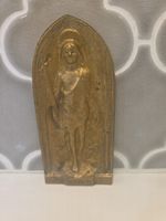 Antique Gothic Medal Plaque St. John The Baptist Bronze Heavy 