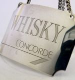 CONCORDE AIRCRAFT STERLING SILVER WHISKY DECANTER BOTTLE WINE LABEL 1986