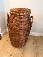 Large Vintage Wicker Rattan Basket with Lid & Handles – 70cm Tall – Rustic