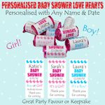 Personalised Baby Shower Love Hearts, Thankyou Gift Table Favour, Boy or Girl