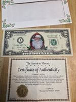 Lot of 2 Santa Claus $2 Bills Merry Money Christmas Collectibles w/ COA