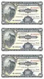 Gibraltar 3x 10 shillings 2018 P-41 UNC consecutive