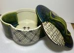 Japanese Oribe Ware Covered Bowl Signed Box Ceramic Dish