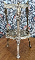 Vintage Ornate Brass Two Tier Side Table Plant Stand Pierced Cherub Angel